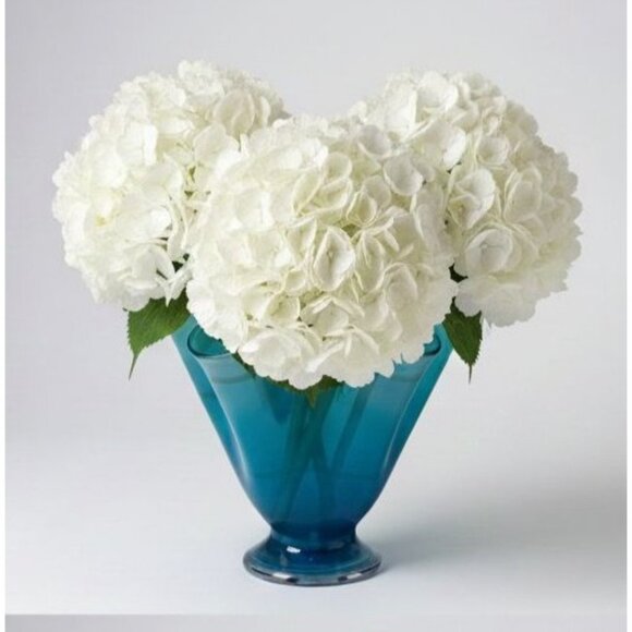 Hand Blown Ocean Waves Blue Art Glass Pedestal Vase Murano Mid Century Decor - Picture 4 of 16